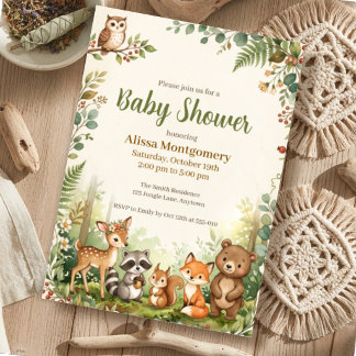 Convites Animais da Floresta Chuva de Bebê Verdejante