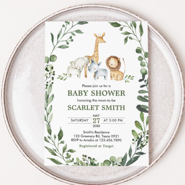Convites Animais da Floresta Chuvada de Bebê Botânica  (Woodland Animals Baby Shower Invitation)