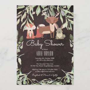 Convites Animais da Floresta Chuveiro de Bebê Quadro Negro