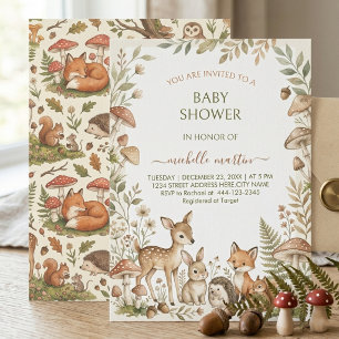 Convites Animais da Floresta & Cogumelos Chuvada de Bebê Fl