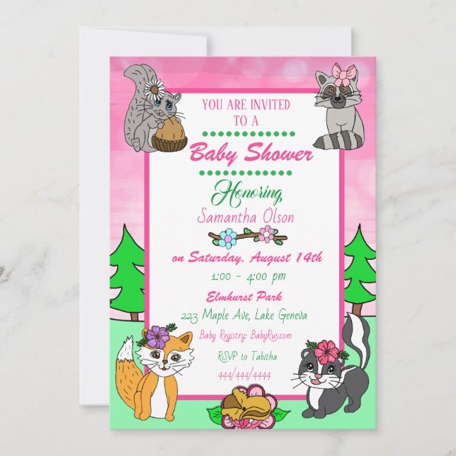 Convites Animais da Floresta Criaturas Baby Shower   (Frente)