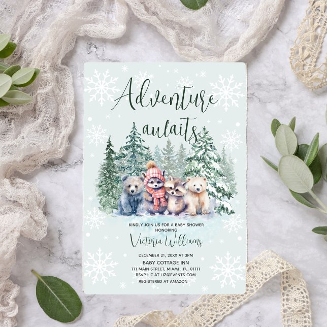Convites Animais da Floresta de Inverno Chá de Bebê (Criador carregado)
