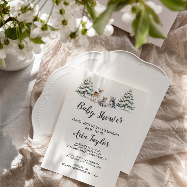 Convites Animais da Floresta de inverno|Chá de fraldas bran (Criador carregado)