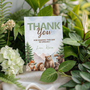 Convites Animais da Floresta de Madeira Aniversário Obrigad