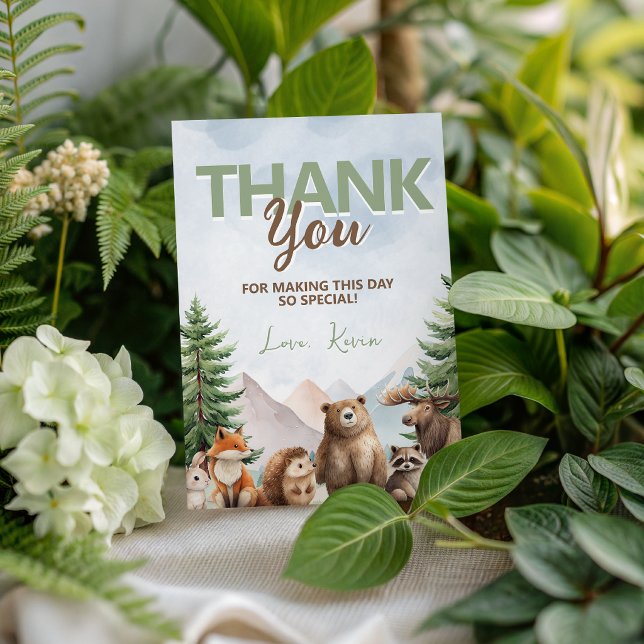 Convites Animais da Floresta de Madeira Aniversário Obrigad (Criador carregado)