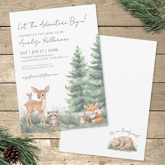 Convites Animais da Floresta de Madeira Aventura Chá de Beb (Woodland Forest Animals Adventure Baby Shower Invitation)
