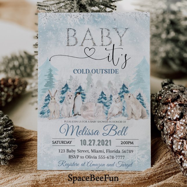 Convites Animais da floresta do Ártico chá de fraldas de in (Woodland animal Arctic animals Winter baby shower invitation Baby it's cold outside )