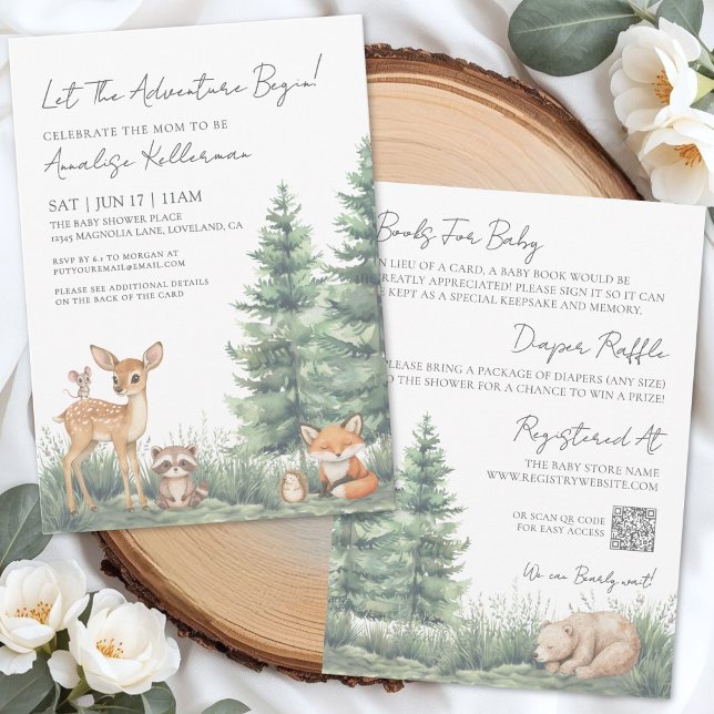Convites Animais da Floresta em Uma Só Chamada para Chá de  (Woodland Forest Animals All In One Baby Shower Invitation )