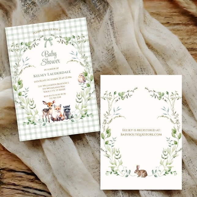 Convites Animais da Floresta Festa de Bebê Fofa Sem Gênero (Woodland Animals Cute Gender Neutral Baby Shower Invitation)