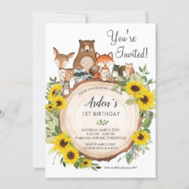 Convites Animais da Floresta Floral de Girassol Aniversário