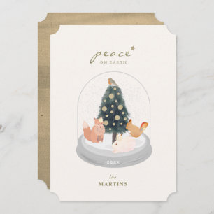 Convites Animais da Floresta Neve Globo Dourado de Natal