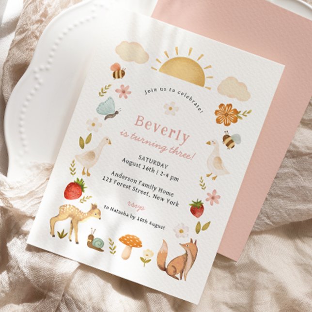 Convites Animais da Floresta Rosa, Aniversário (Criador carregado)