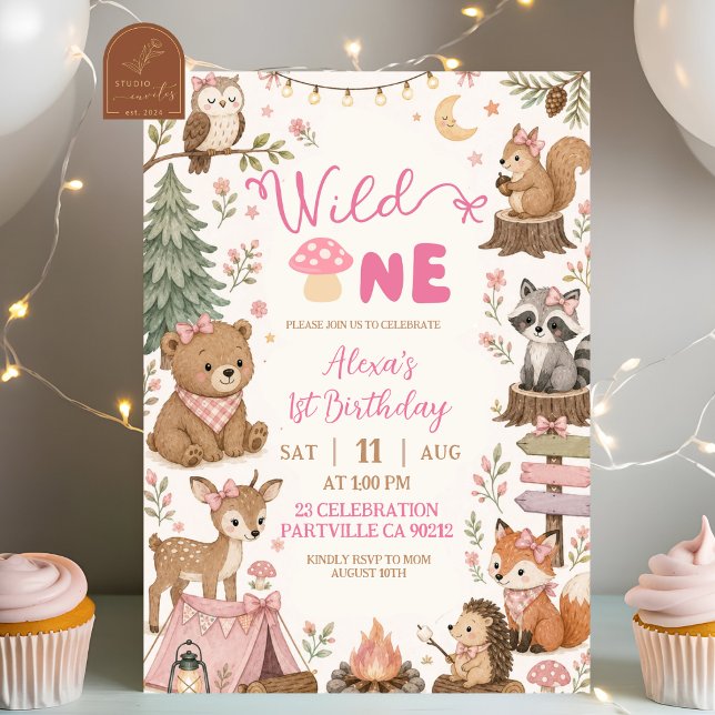 Convites Animais da Floresta Rosa Aniversário de Menina Wil (Criador carregado)