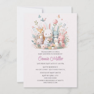 Convites Animais da Floresta Rosa Pastel Churrasco de Bebê