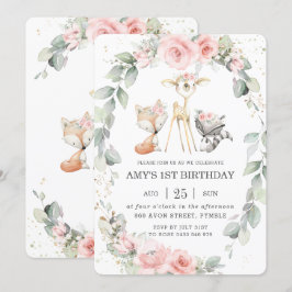 Convites Animais da Floresta Rosa Verde Floral