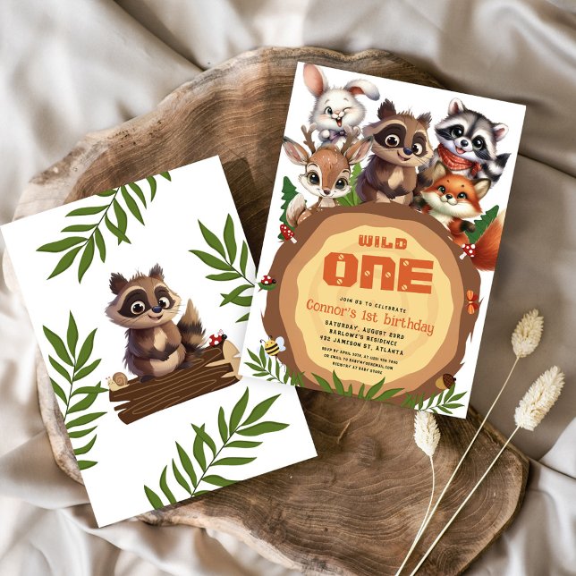 Convites Animais da Floresta Selvagens Um Aniversário de cr (Woodland Animals Wild One Kids Birthday Invitation)