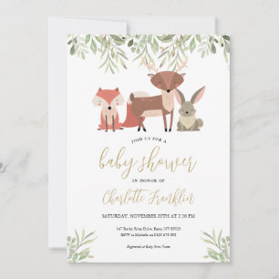 Convites Animais da Floresta Verde Baby Shower