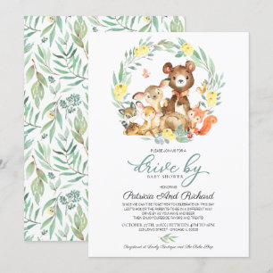 Convites Animais da Floresta Verde Chuveiro de Bebê Drive B