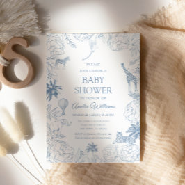 Convites Animais da Safari Azul Bebê Chique Festa de Revela