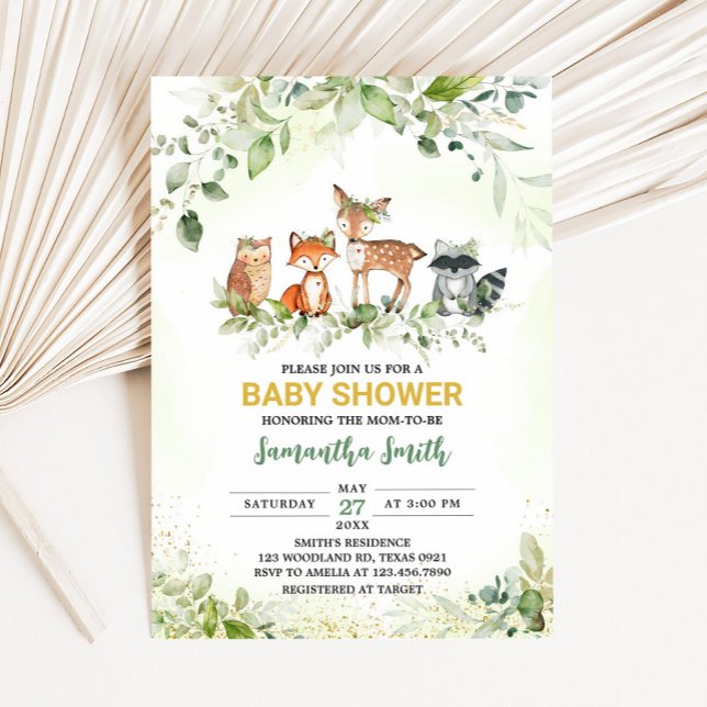 Convites Animais da Savana Churras de Bebê Botânico  (Greenery Safari Animals Baby Shower Invitaiton)