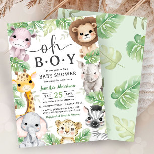 Convites Animais da Savana Festa de Bebê Menino Tropical Ju