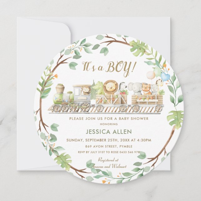 Convites Animais da Selva Caçada Treinam Chá de fraldas ver (Frente)