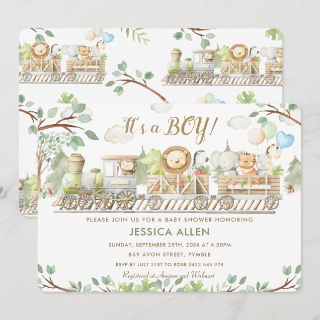 Convites Animais da Selva Caçada Treinam Chá de fraldas ver (Frente/Verso)