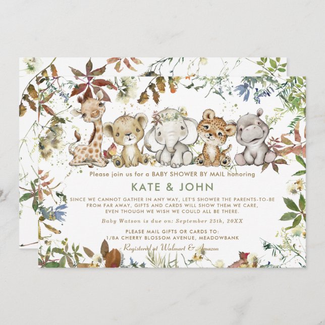 Convites Animais da Selva Chá de fraldas Neutro de Gênero p (Frente/Verso)
