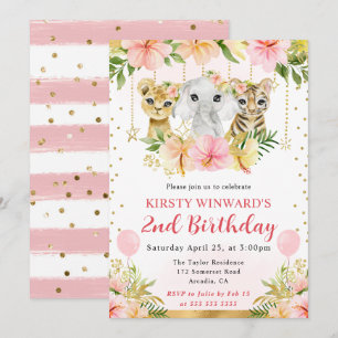Convites Animais da Selva Floral Aquarela Aniversário de Cr