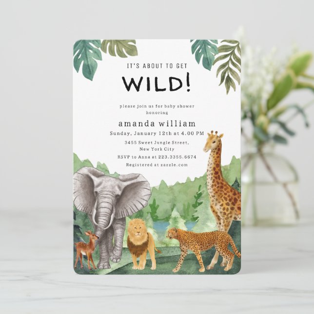 Convites Animais da Selva Safari Floresta Chá de Bebê  (Em pé/Frente)