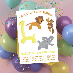 Convites Animais de Balão de Safari Fofos Aniversário
