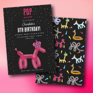 Convites Animais de Balão Tema de Festa de Aniversário de C