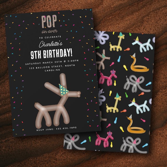 Convites Animais de Balão Tema de Festa de Aniversário de C (Balloon Animals Deer Kids Birthday Party Theme Invitation)