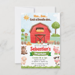 Convites Animais de Criação Aniversário do Trator Vermelho