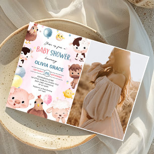 Convites Animais de Criação Balões de Barnyard Foto de Chá 