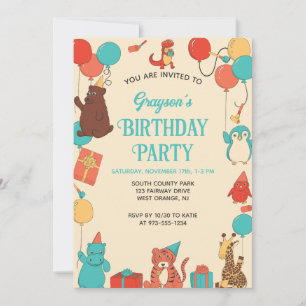 Convites Animais de Desenho Animado Personalizados para Fes