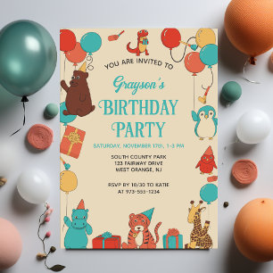 Convites Animais de Desenho Animado Personalizados para Fes