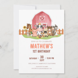 Convites Animais de exploração Barnyard 1segundo aniversári