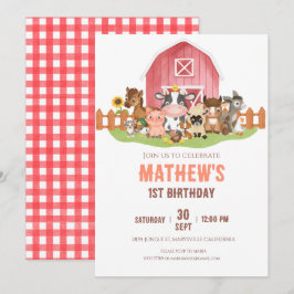 Convites Animais de exploração Barnyard 1segundo aniversári