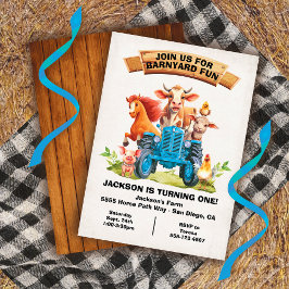 Convites Animais de exploração Barnyard Blue Trator Anivers