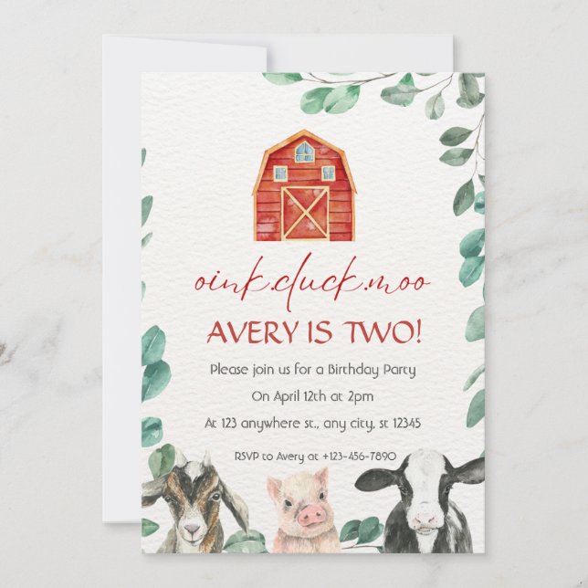 Convites Animais de exploração com Festa de aniversário ver (Frente)