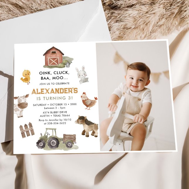 Convites Animais de Exploração Foto de aniversário de 3 ano (Criador carregado)