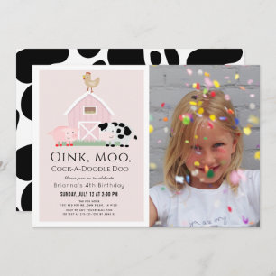 Convites Animais de Fazenda Barnyard Foto de Garota Rosa An