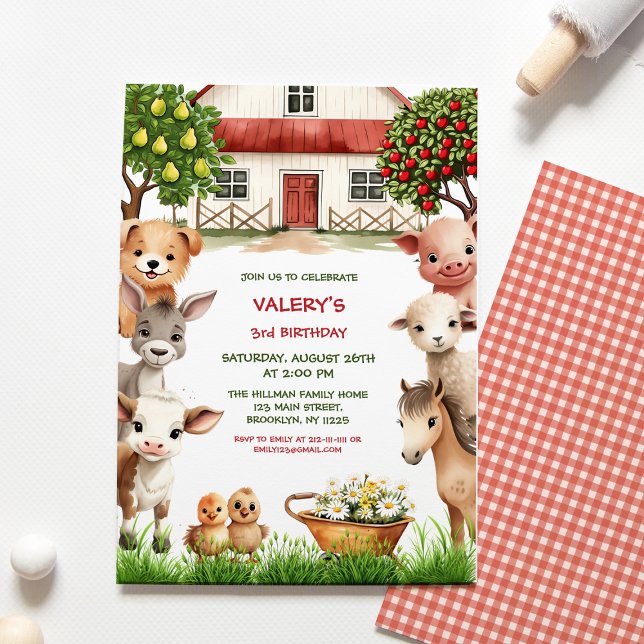 Convites Animais de fazenda de aniversário de criança para  (Criador carregado)