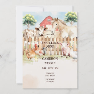 Convites Animais de Fazenda em Celeiro em Aquarela Digital 
