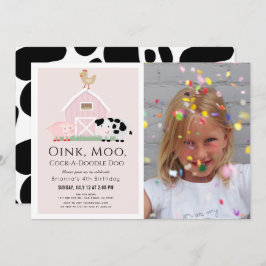 Convites Animais de Fazenda Galinha Rosa Rosa Foto Aniversá