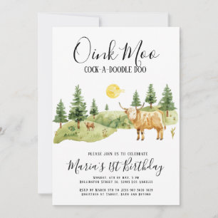 Convites Animais de fazenda Oink Moo Country Birday