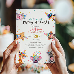Convites Animais de Festa 5º Aniversário Tema Animal Crianç