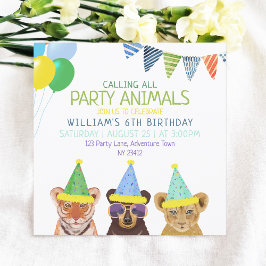 Convites Animais de festa Azul Aniversário