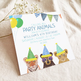 Convites Animais de festa Azul Aniversário